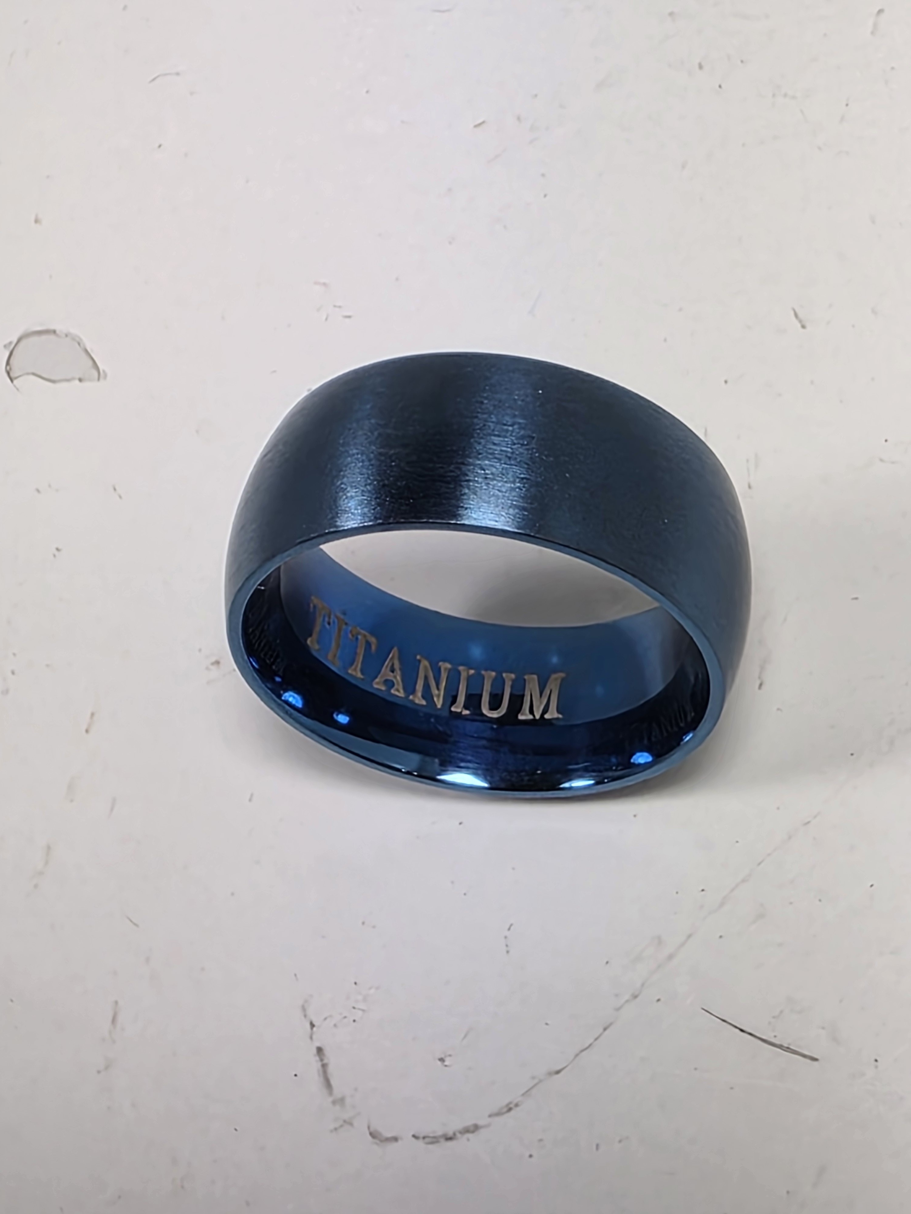 Titanium Blue Mens Band Ring  Polished Blue Titanium
